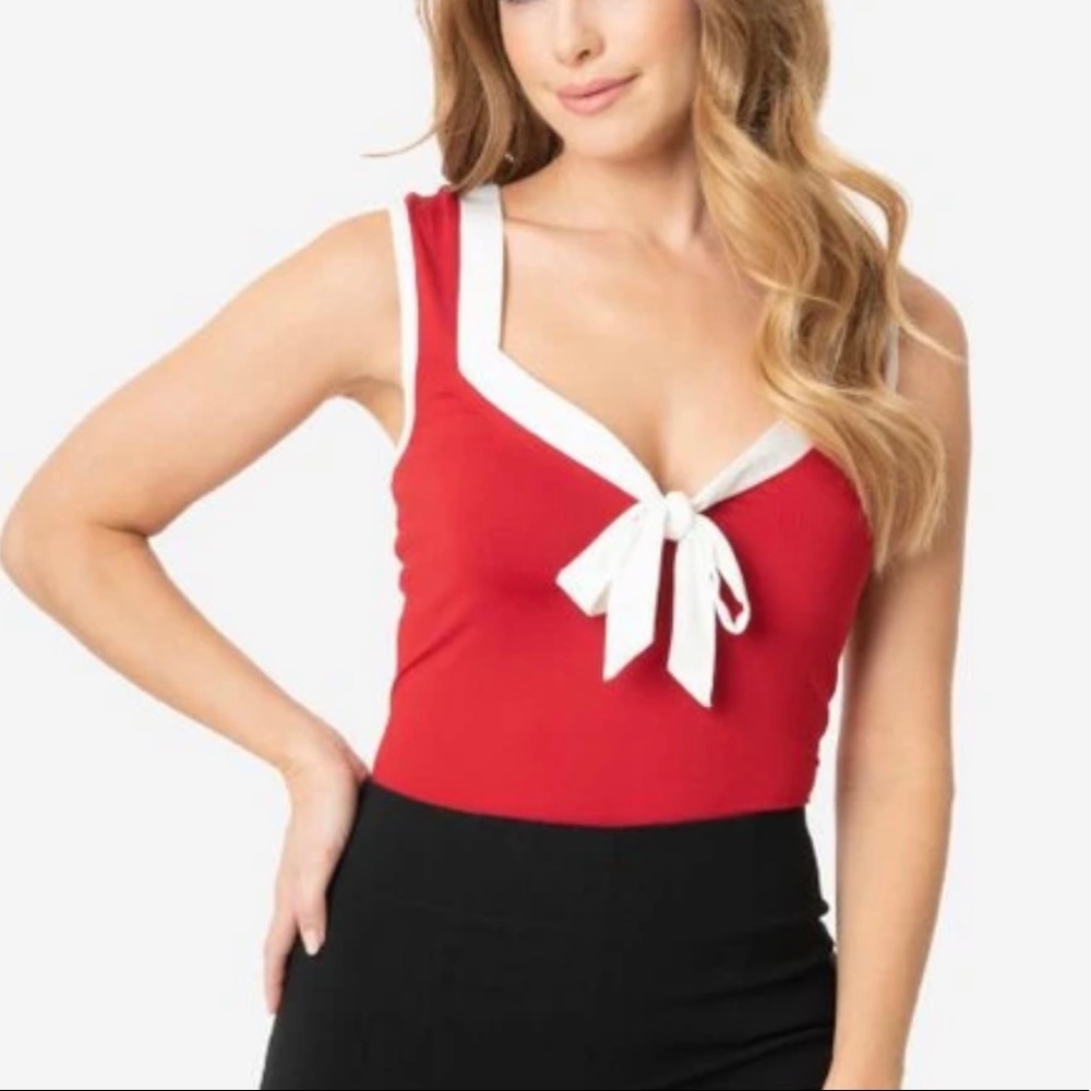 NWT Unique Vintage Red & White Paulette Top M/6-8